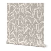 Grass Cloth with leaves in Gray and Cream