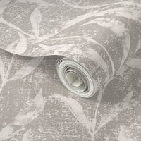 Grass Cloth with leaves in Gray and Cream