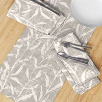 Grass Cloth with leaves in Gray and Cream