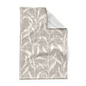 Grass Cloth with leaves in Gray and Cream