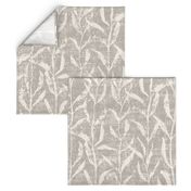 Grass Cloth with leaves in Gray and Cream