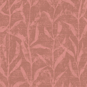 Grass Cloth with leaves in Desert Pink and Cinnamon