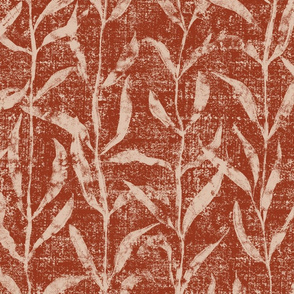 Grass Cloth with leaves in Rust and Fawn