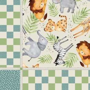 54”x36” MINKY Panel - Jungle Blanket – Kids Wild Animal Nursery Bedding, Lion Elephant Giraffe Zebra Rhino Cheetah, FABRIC REQUIRED IS 54” or WIDER