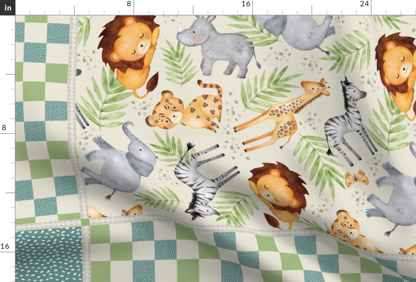 54”x36” MINKY Panel - Jungle Blanket – Kids Wild Animal Nursery Bedding, Lion Elephant Giraffe Zebra Rhino Cheetah, FABRIC REQUIRED IS 54” or WIDER