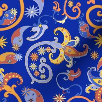 Blue Orange Yellow Paisley