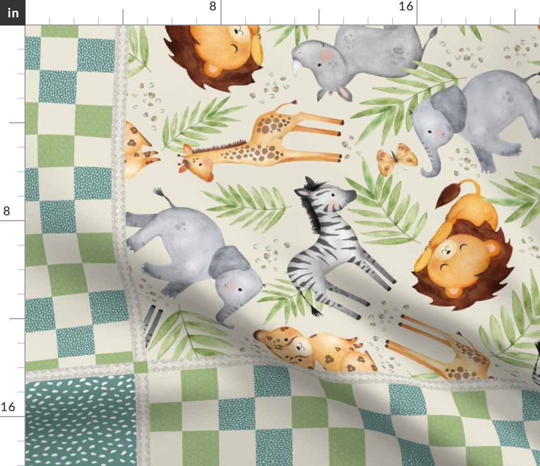 42”x36” Jungle Blanket Panel – Kids Wild Animal Nursery Bedding, Lion Elephant Giraffe Zebra Rhino Cheetah