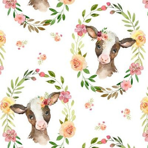 Country Floral Cow – Girls Bedding Blanket, Pink Peach Blush Flower Wreath