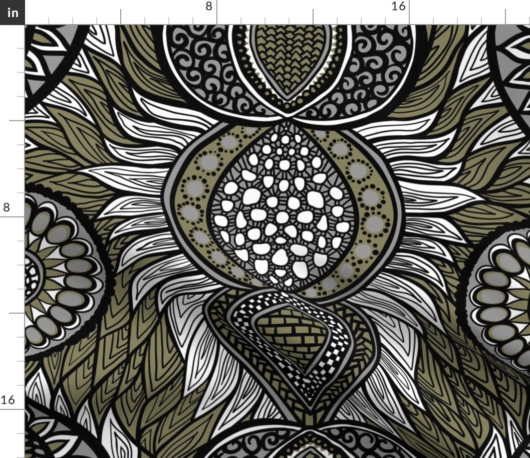 African Print Gray & Olive 2 (large scale)