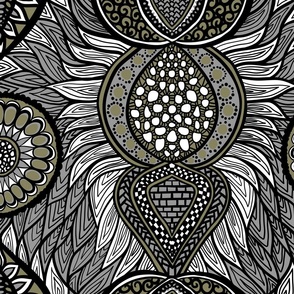 African Print Gray & Olive 4 (large scale)