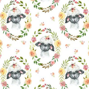 Country Floral Sheep – Girls Bedding Blanket, Pink Peach Blush Flower Wreath