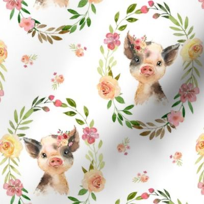 Country Floral Spotted Piggy – Girls Bedding Blanket, Pink Peach Blush Flower Wreath