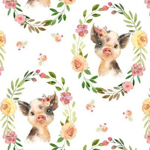 Country Floral Spotted Piggy – Girls Bedding Blanket, Pink Peach Blush Flower Wreath