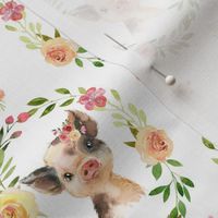 Country Floral Spotted Piggy – Girls Bedding Blanket, Pink Peach Blush Flower Wreath