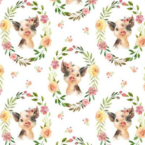 Country Floral Spotted Piggy – Girls Bedding Blanket, Pink Peach Blush Flower Wreath