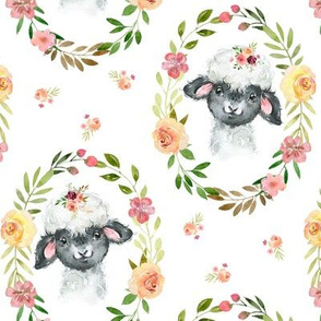 Country Floral Sheep – Girls Bedding Blanket, Pink Peach Blush Flower Wreath