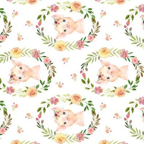 Country Floral Pink Pig– Girls Bedding Blanket, Pink Peach Blush Flower Wreath, ROTATED