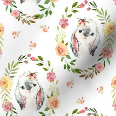 Country Floral Rabbit – Girls Bedding Blanket, Pink Peach Blush Flower Wreath