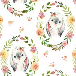 Country Floral Rabbit – Girls Bedding Blanket, Pink Peach Blush Flower Wreath