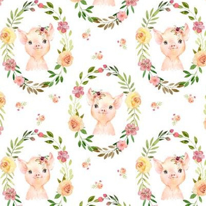 Country Floral Pink Pig– Girls Bedding Blanket, Pink Peach Blush Flower Wreath