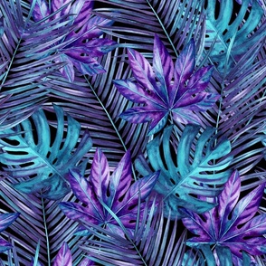 tropical palm leaves purple