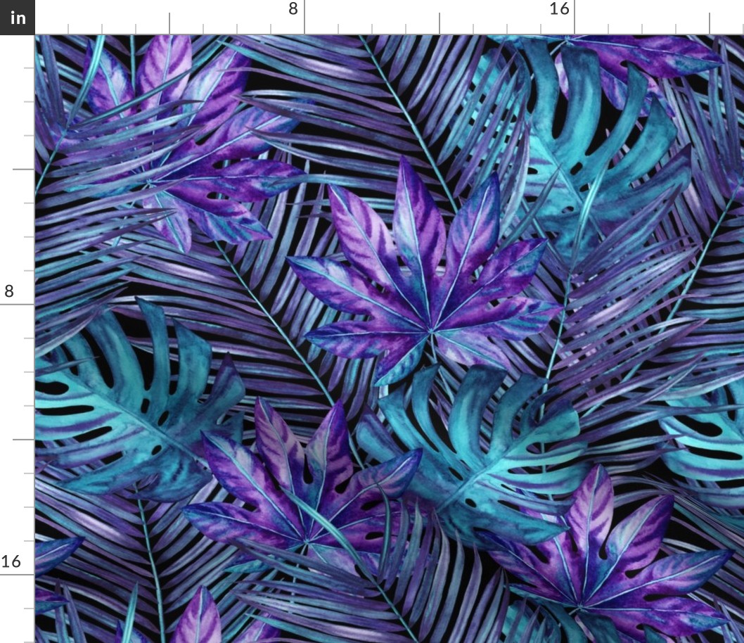 tropical palm leaves purple