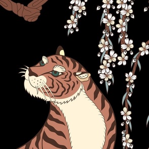 tiger under flowering tree, black (extra large scale)