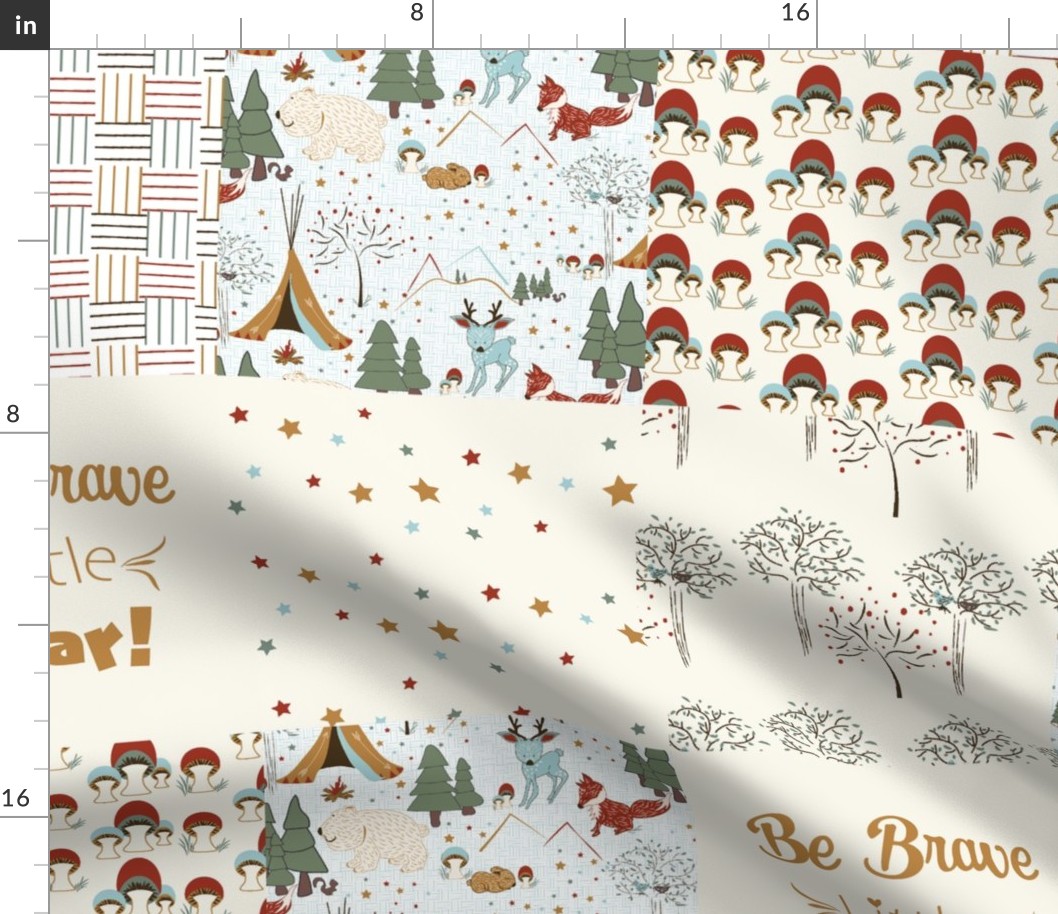 Be Brave Little Bear, Woodland Glamping -  Cheater Quilt - 8 by 8 squares