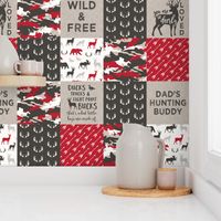 Dad's hunting buddy - Wild & Free/ so deerly loved - woodland patchwork (red) - C20BS