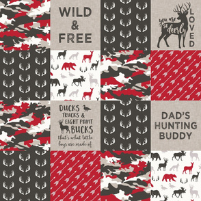 Dad's hunting buddy - Wild & Free/ so deerly loved - woodland patchwork (red) - C20BS
