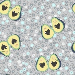 Avocado Friends on a ditsy floral gray