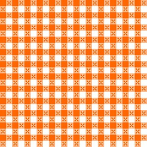 Micro Orange and White Checkered Italian Bistro Cloth with Flowers
