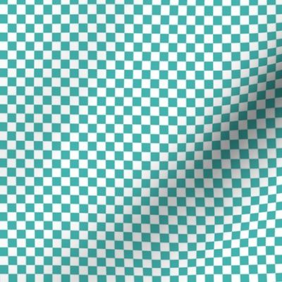 Quarter Inch White and Verdigris Blue Green Checkerboard Squares