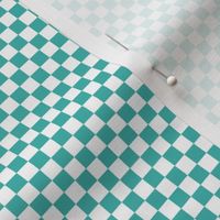 Quarter Inch White and Verdigris Blue Green Checkerboard Squares