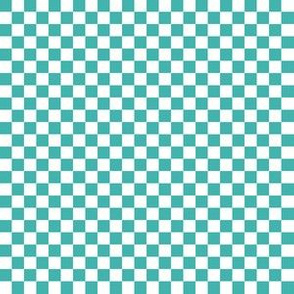 Quarter Inch White and Verdigris Blue Green Checkerboard Squares