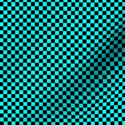 Quarter Inch Black and Aqua Blue Checkerboard Squares