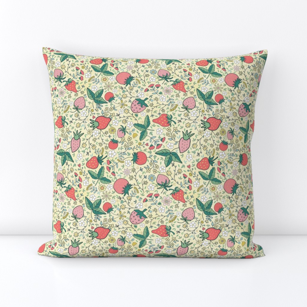red spring strawberries on light yellow | tiny