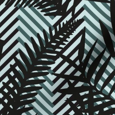 leaves on chevron black and mint