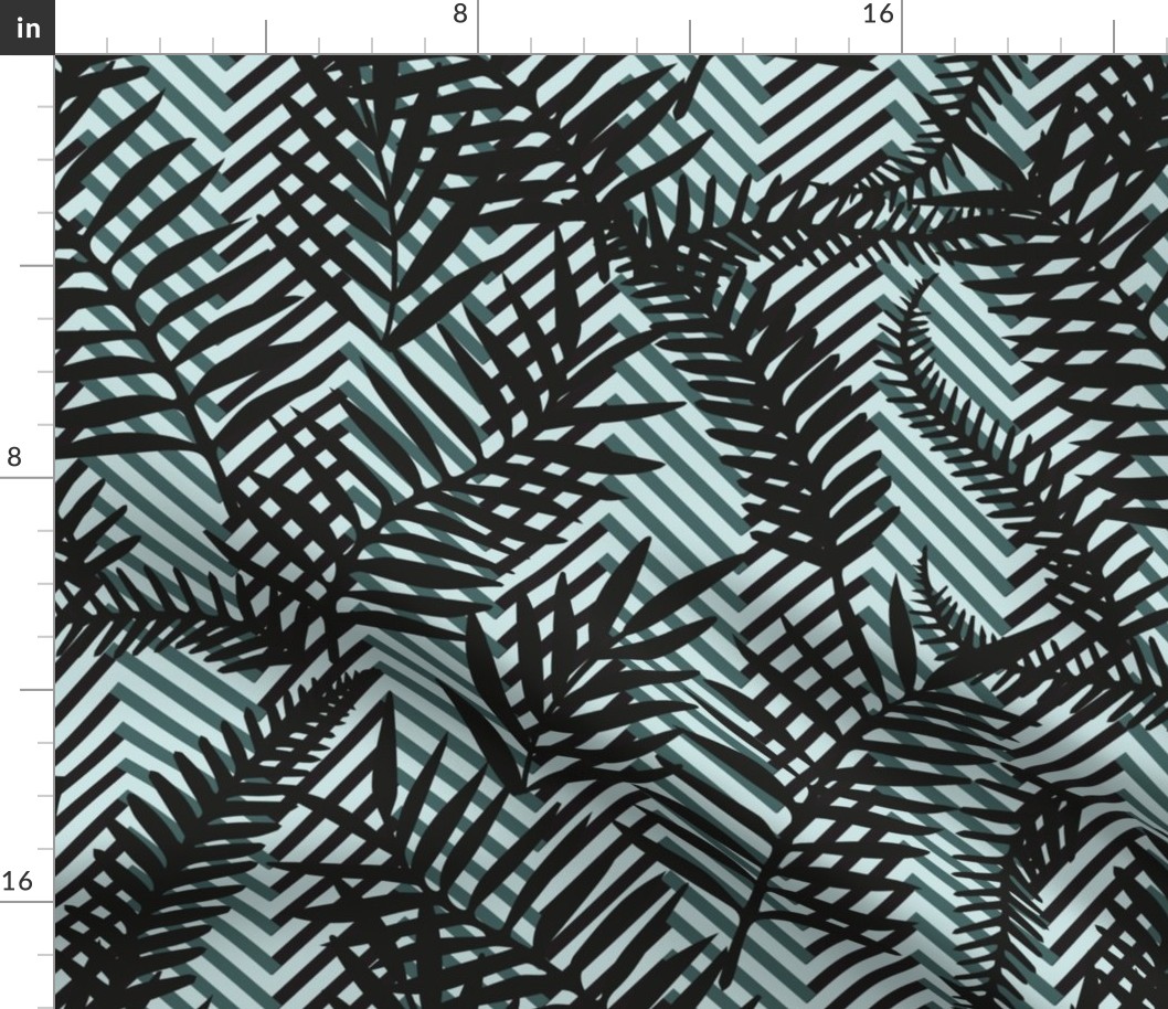 leaves on chevron black and mint