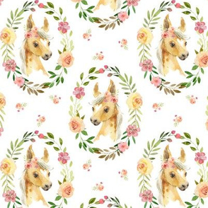 Country Floral Pony – Girls Bedding Blanket, Pink Peach Blush Flower Wreath