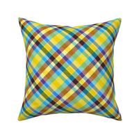 Fuzzy Look Madras Plaid in Blue Brown and Yellow