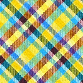 Fuzzy Look Madras Plaid in Blue Brown and Yellow