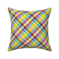 Fuzzy Look Madras Plaid in Blue Pink and Yellow