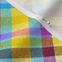 Fuzzy Look Madras Plaid in Blue Pink and Yellow