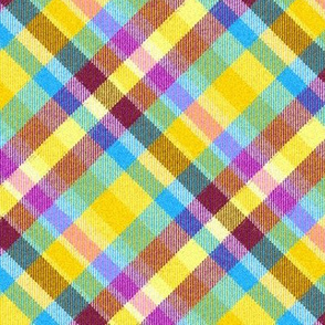 Fuzzy Look Madras Plaid in Blue Pink and Yellow