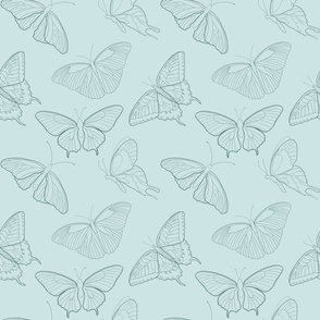 Butterfly Line Art|Dark Blue Butterflies on Light Blue |Renee Davis