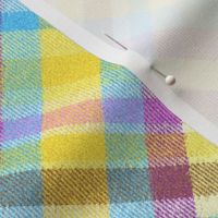 Fuzzy Look Madras Plaid in Soft Baby Pink Blue and Yellow