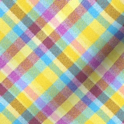 Fuzzy Look Madras Plaid in Soft Baby Pink Blue and Yellow