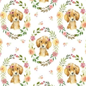 Country Floral Puppy – Girls Bedding Blanket, Pink Peach Blush Flower Wreath