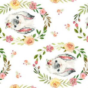 Country Floral Rabbit – Girls Bedding Blanket, Pink Peach Blush Flower Wreath, ROTATED